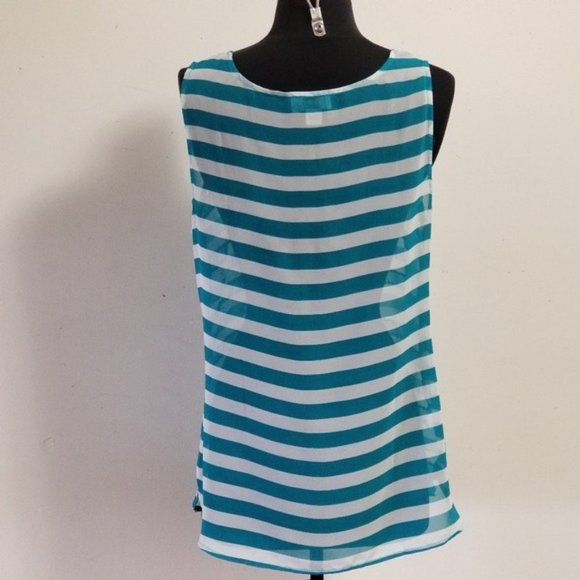 Loft Teal Striped Sequin Sheer Layering Tank Top Medium - Picture 5 of 8